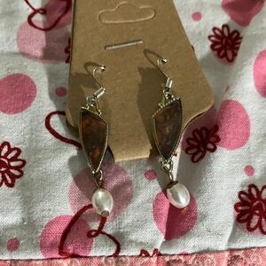 Chic Gold and Brown Earrings with Pearl Accent